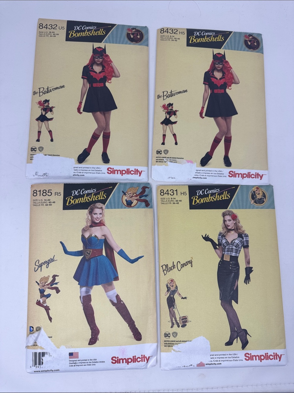 SIMPLICITY UNCUT SEWING PATTERNS DC COMICS BOMBSHELLS LOT OF 4 COSTUME COSPLAY